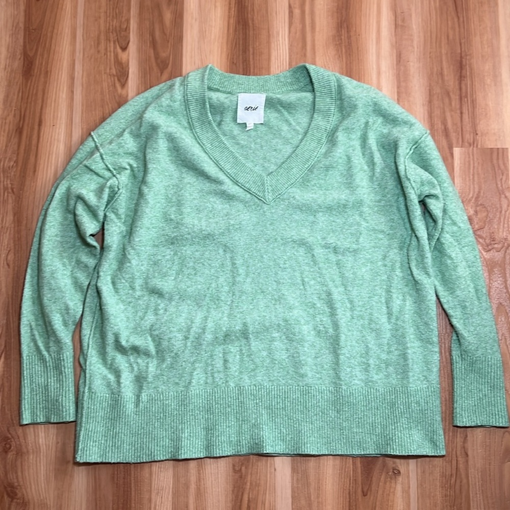 Aerie Green V-Neck Long Sleeve Sweater Pullover Oversized